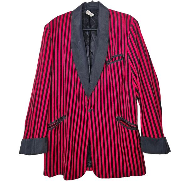 Vintage 60s The Wardrobe San Jose Red Black Cordurory Striped Smoking Jacket - Picture 1 of 4